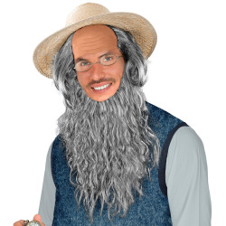 Sada pleš stařec s vousy a brýlemi